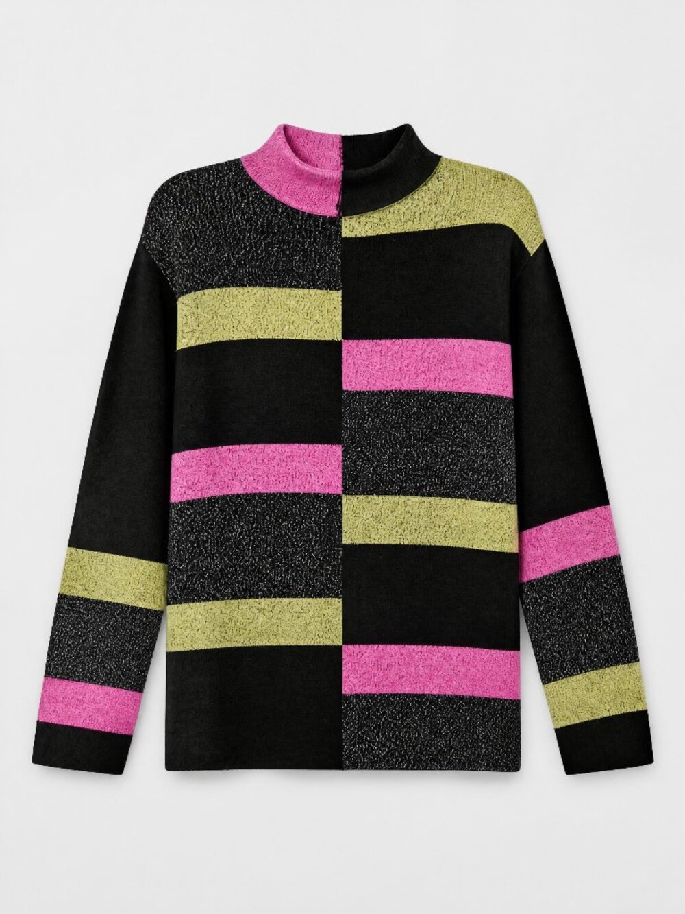 Sigrid Olsen Colorblock Sweater Black Pink Green Size L